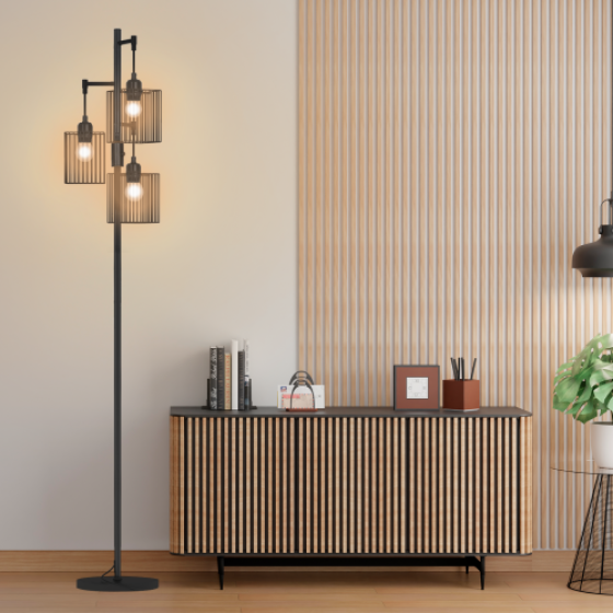 Made in the UK Three-Light Floor Lamp, Adjustable Metal Shade for Living Room